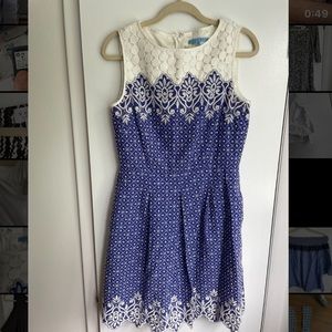 Blue and white detailed dress